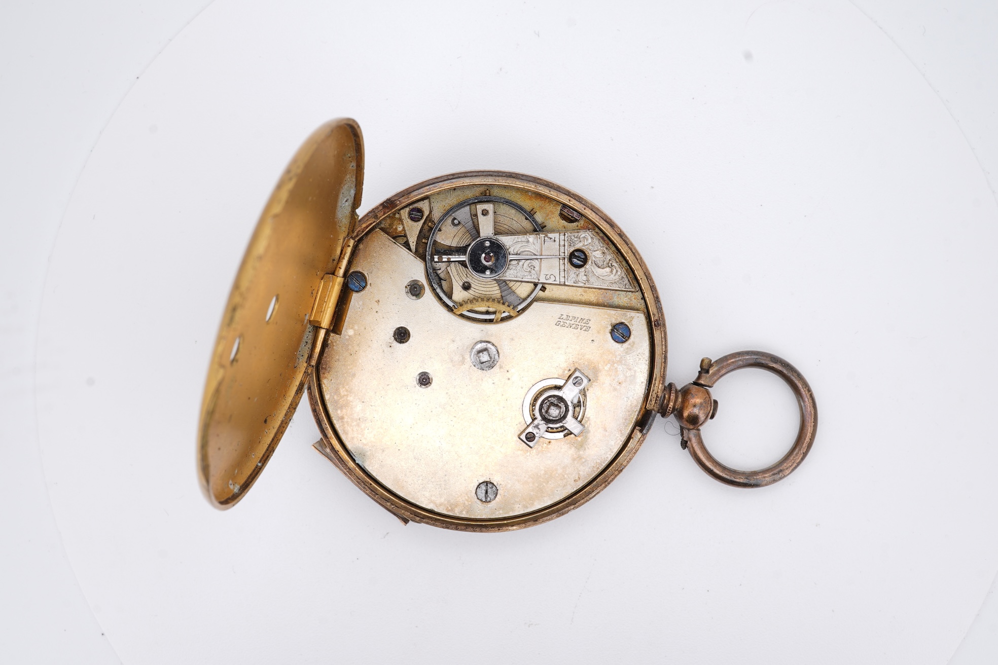 A damaged continental 18k lever pocket watch, together with a rolled gold pocket watch in similar condition.
